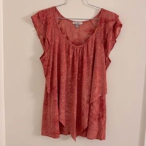 Roz & Ali Dressy Layered Flutter Tank Top in Coral/Rust